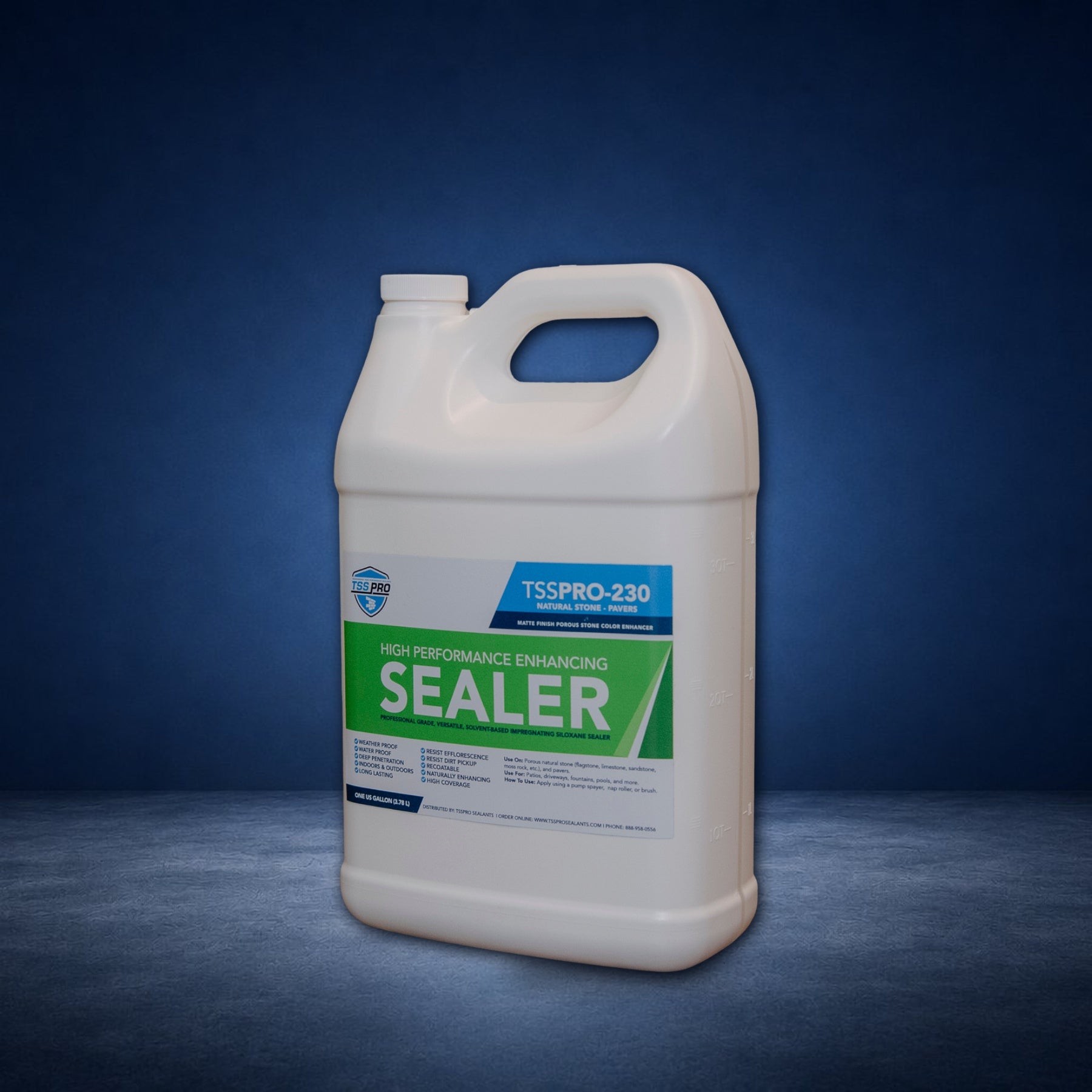 TSSPRO 230 High Performance Enhancing Sealer — 1 gallon jug, blue background, alternate view